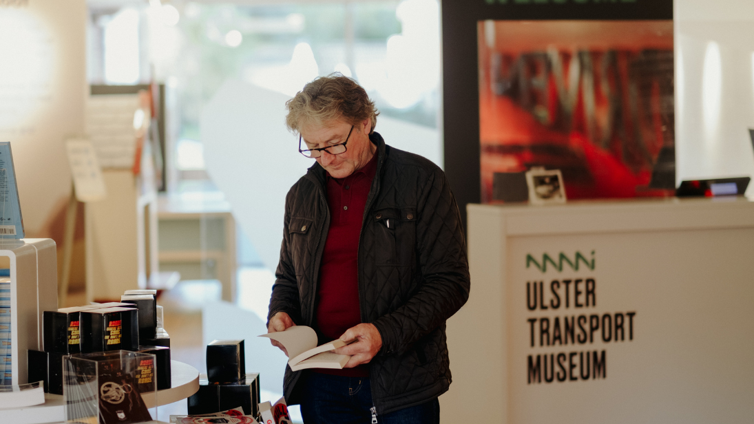 A man browsing the gift shop