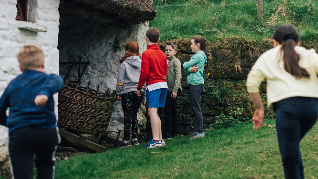 Children exploring the Ballycultra houses