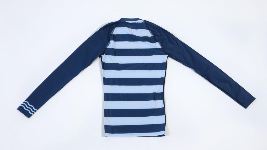 Striped rash vest with long navy sleeves