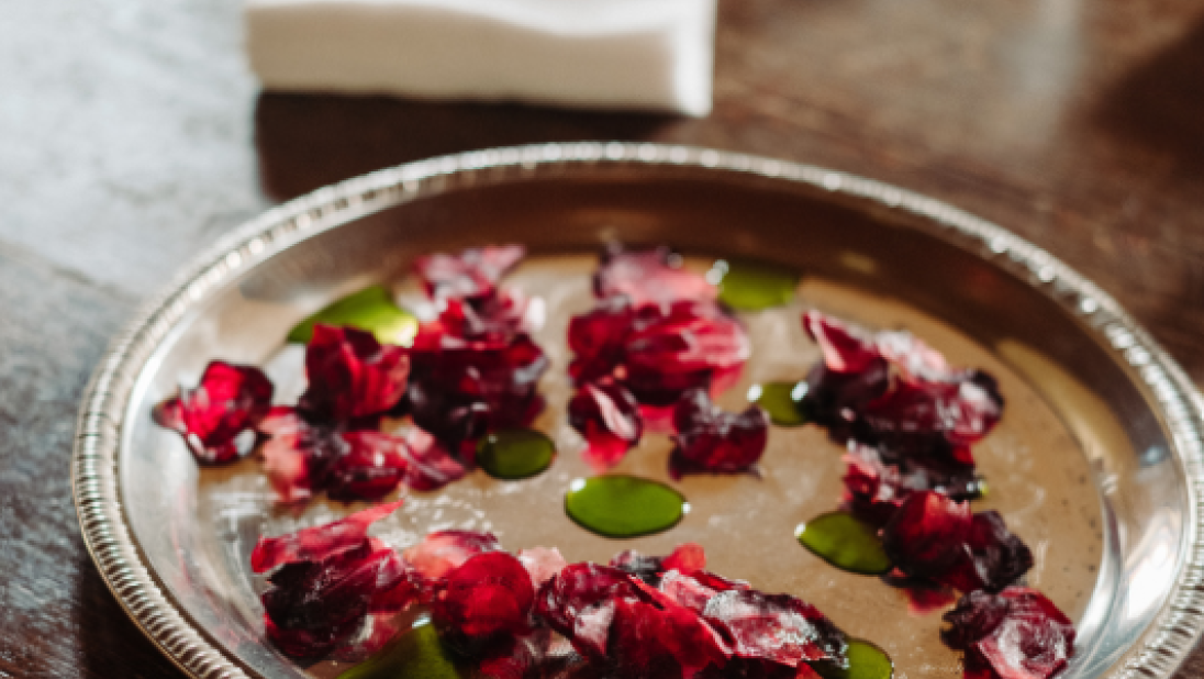 Two plates of seasonal food sitting in a table