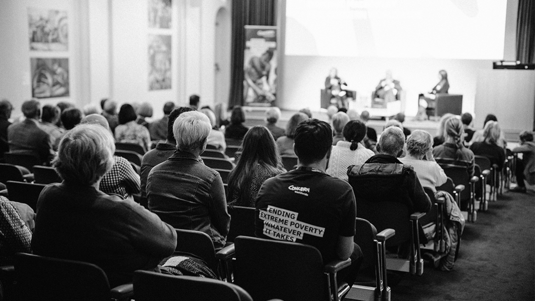 Ulster Museum Lecture Theatre in use Black and white image