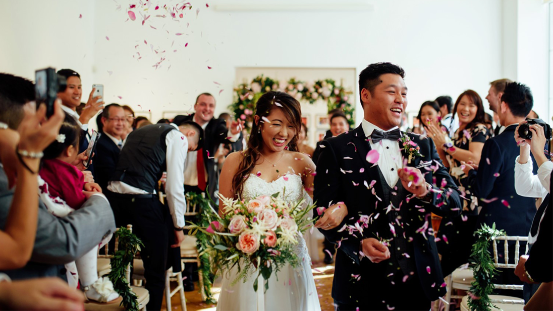 Wedding couple in the Belfast room