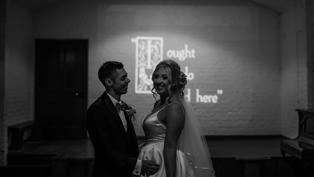 Bride and groom in the Picture House