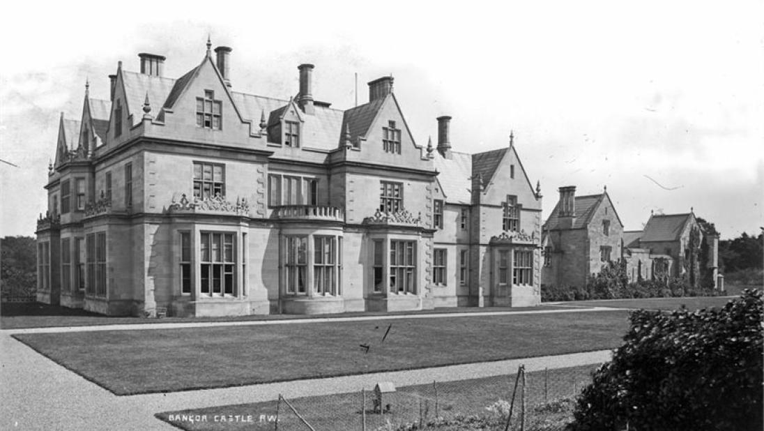 Bangor Castle, black and white photograph