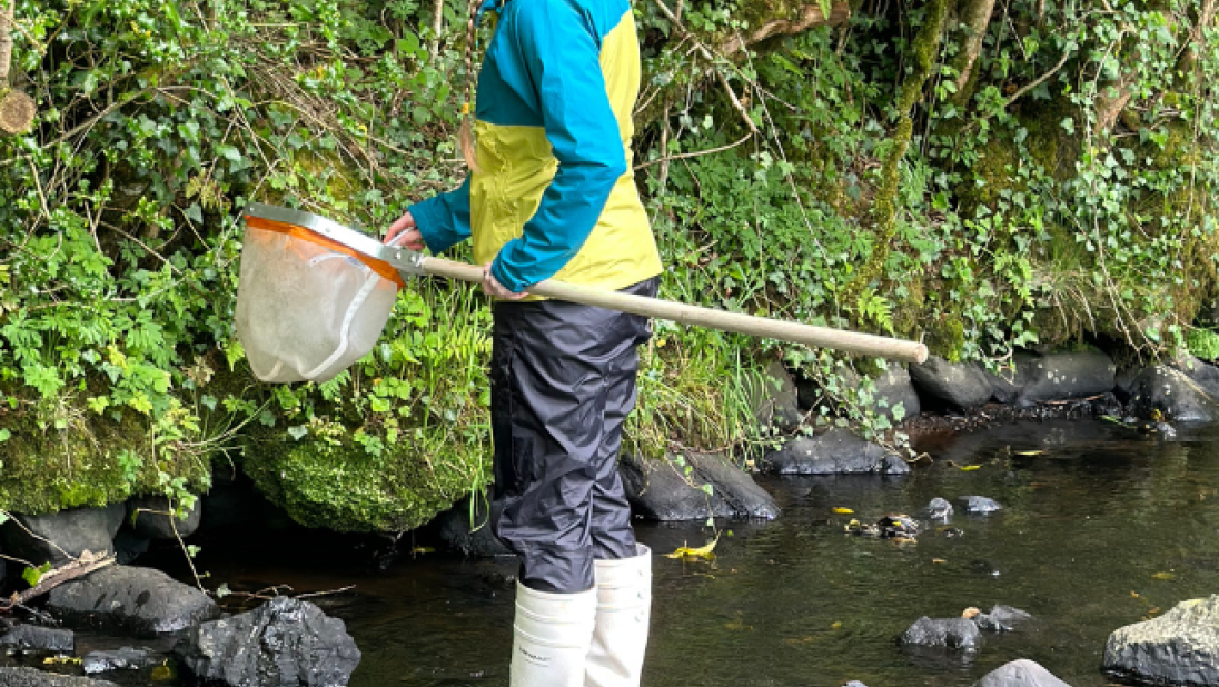 Lauren with a net in the stream