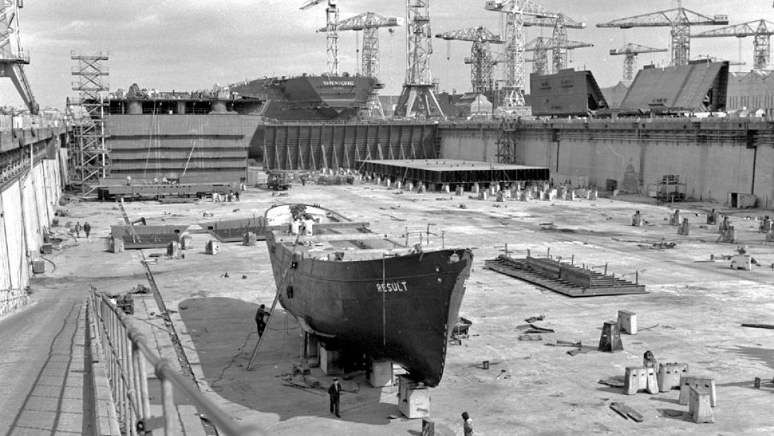 Result sitting in the Harland and Wolff Building Dock