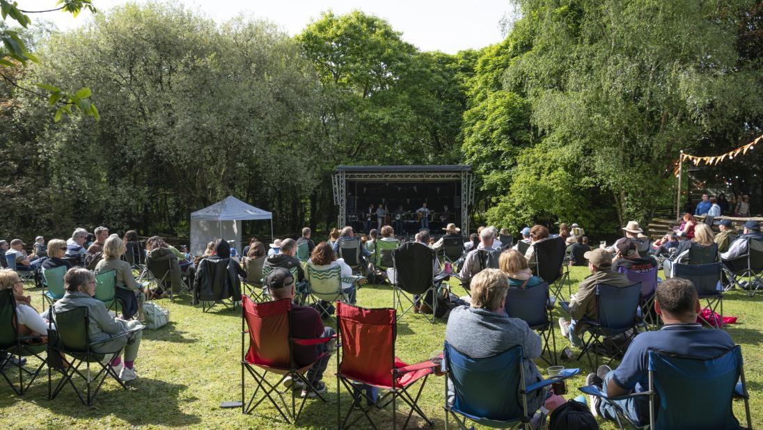 The crowd in a sunny field