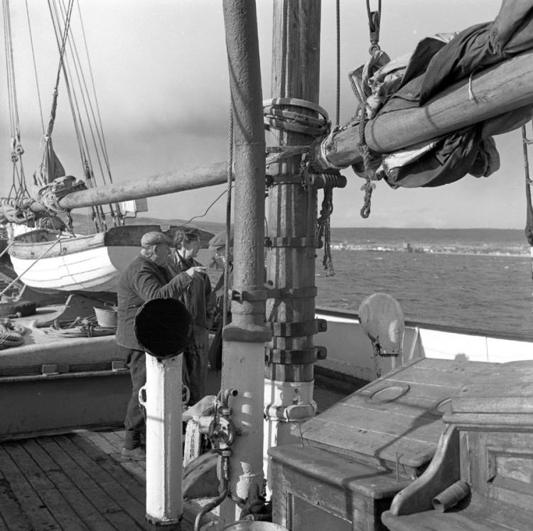 Black and white image of George Thompson on board The Result