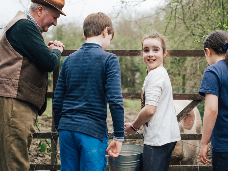 Children at the Ulster Folk Museum feeding the pig