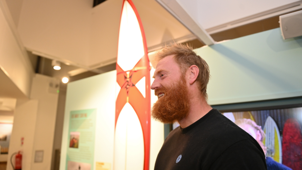 Big wave surfer Al Meannie at the opening of Celtic Wave at Ulster Transport Museum