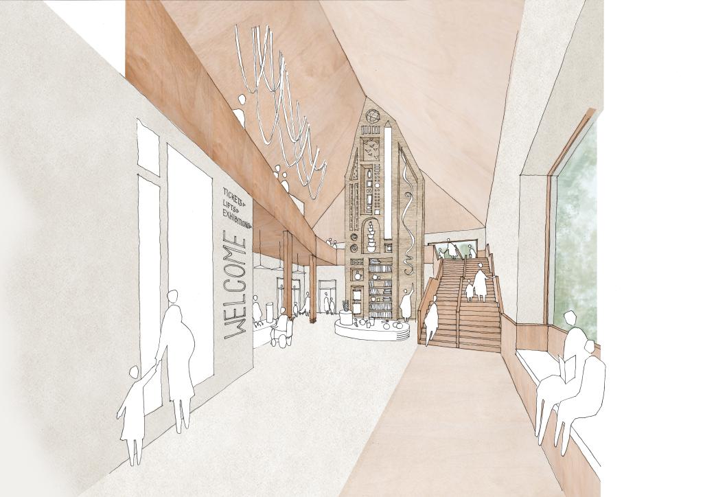 Artist's concept of a welcome hall in a new interpretative centre