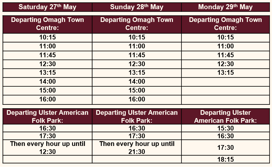 Bluegrass Omagh 2023 Shuttle Bus Timetable